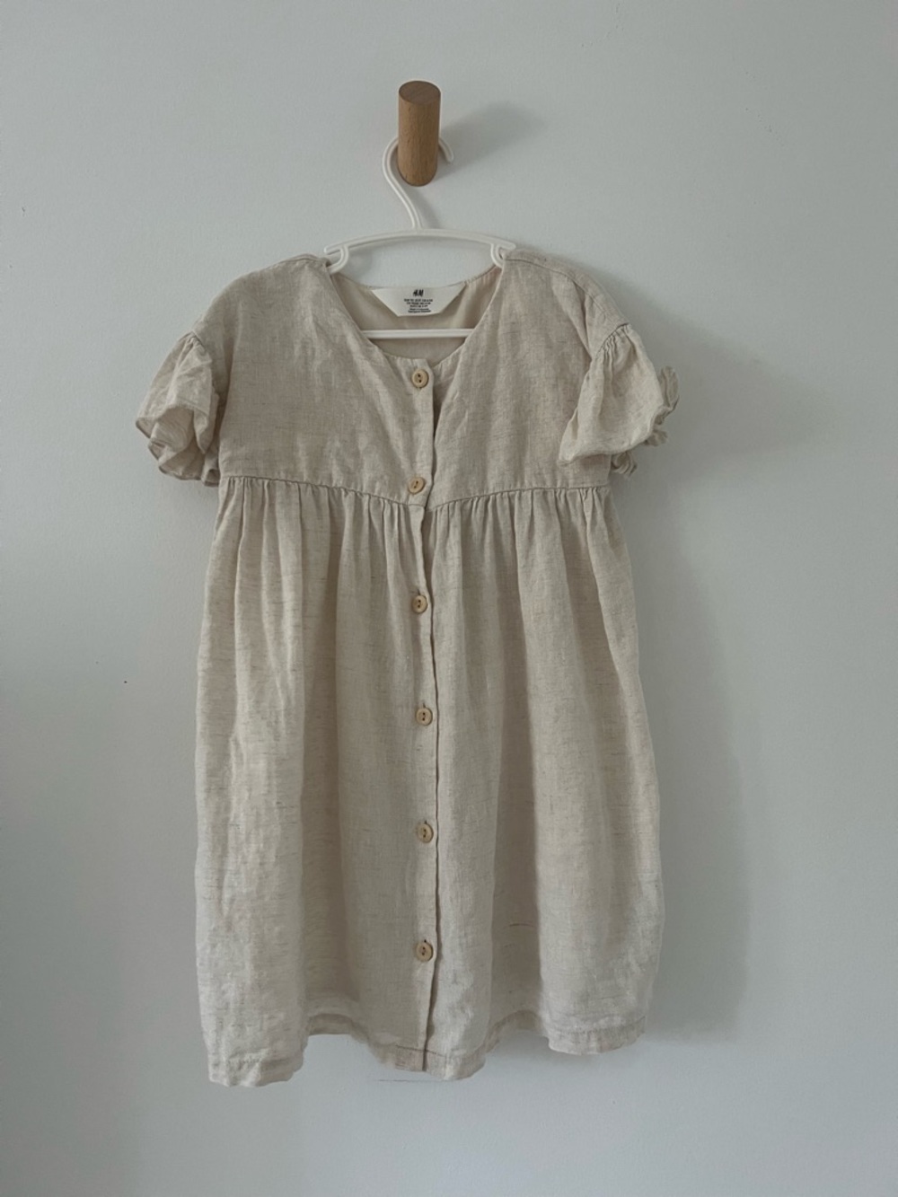 H&M Cream Button-Front Linen Dress for Kids